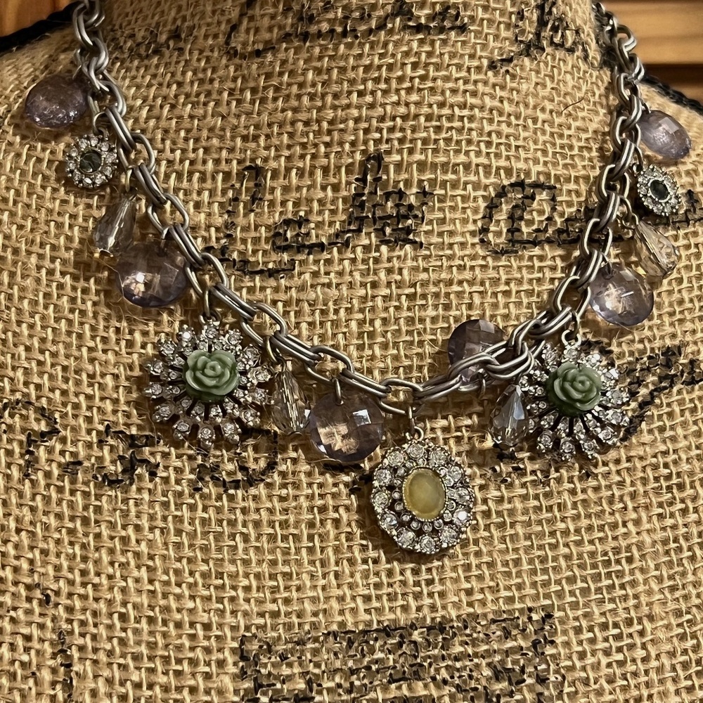 LOFT Adjustable Floral and Beaded Charm Necklace